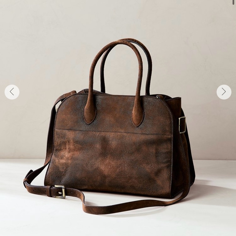 Brown Leather Bowling Bag - Overland Sheepskin Calgary Satchel